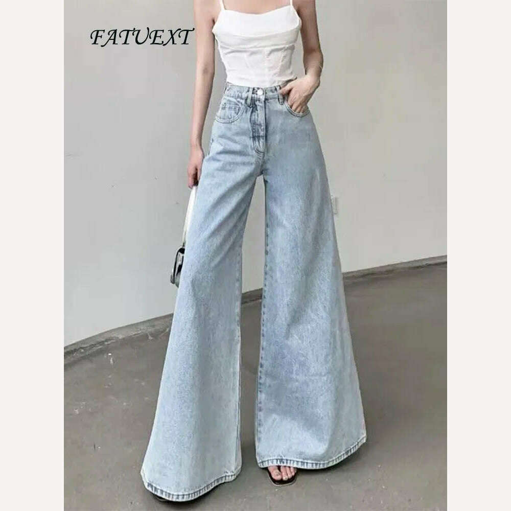 KIMLUD, High Waist Flare Jeans for Women Vintage Fashion Baggy Pants High Street Loose Wide Leg Denim Trousers Office Ladies Casual Jean, KIMLUD Womens Clothes
