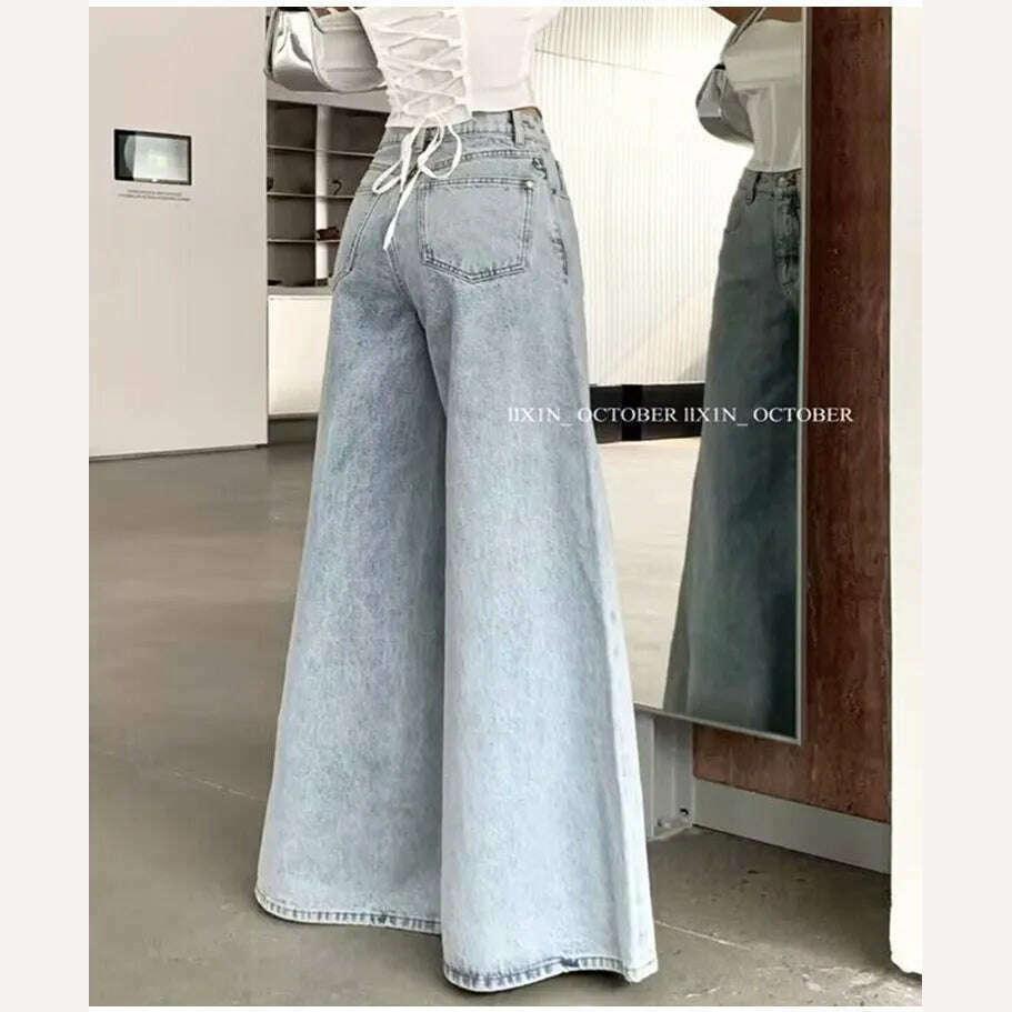 KIMLUD, High Waist Flare Jeans for Women Vintage Fashion Baggy Pants High Street Loose Wide Leg Denim Trousers Office Ladies Casual Jean, KIMLUD Womens Clothes