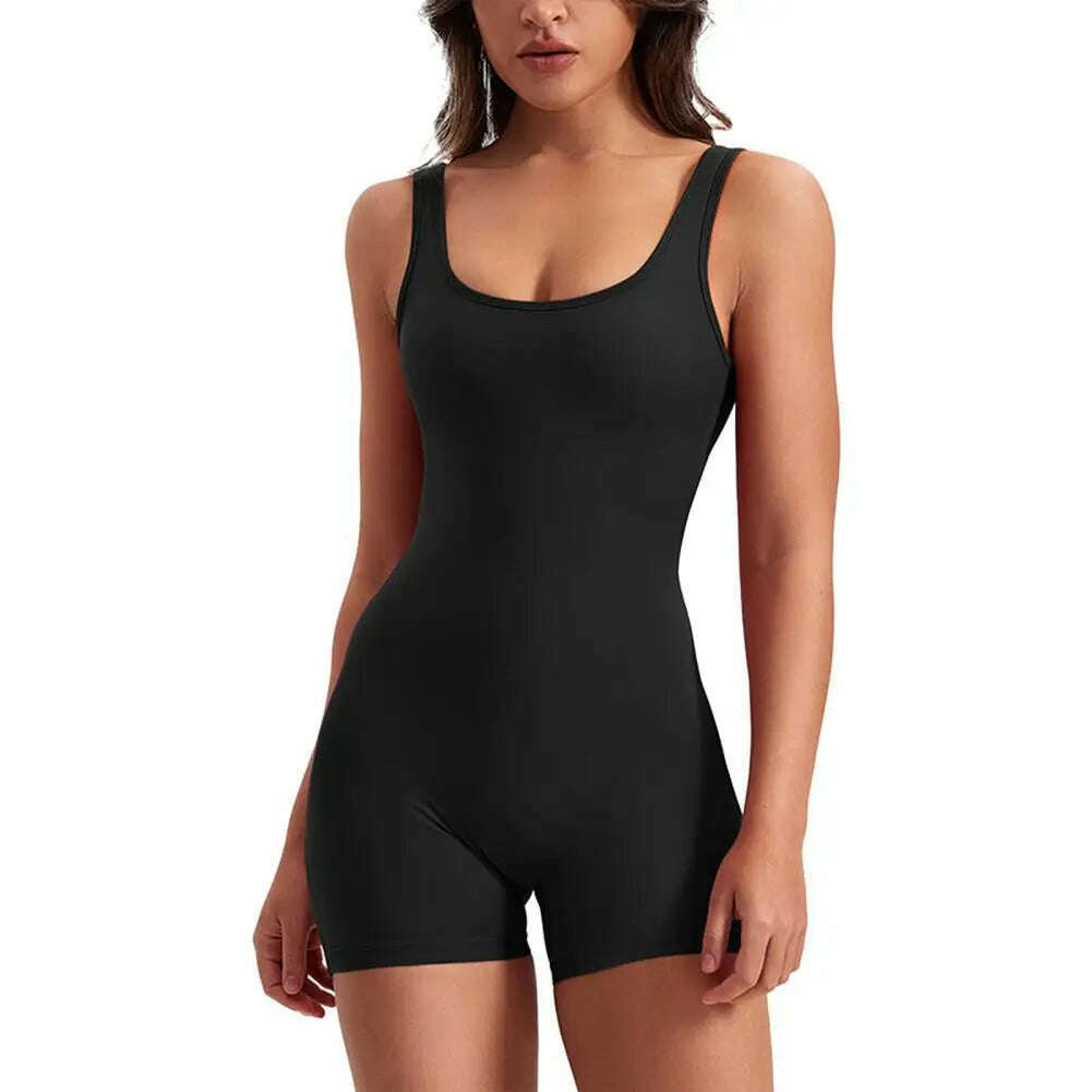 KIMLUD, High Waist Rompers Women's Yoga Rompers Breathable U Neck Sleeveless Gym Wear with Tummy Control Butt Lifting Features Women, Black / S / China, KIMLUD Womens Clothes