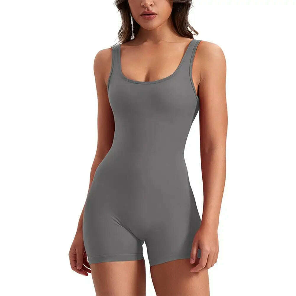 KIMLUD, High Waist Rompers Women's Yoga Rompers Breathable U Neck Sleeveless Gym Wear with Tummy Control Butt Lifting Features Women, Grey / S / China, KIMLUD Womens Clothes