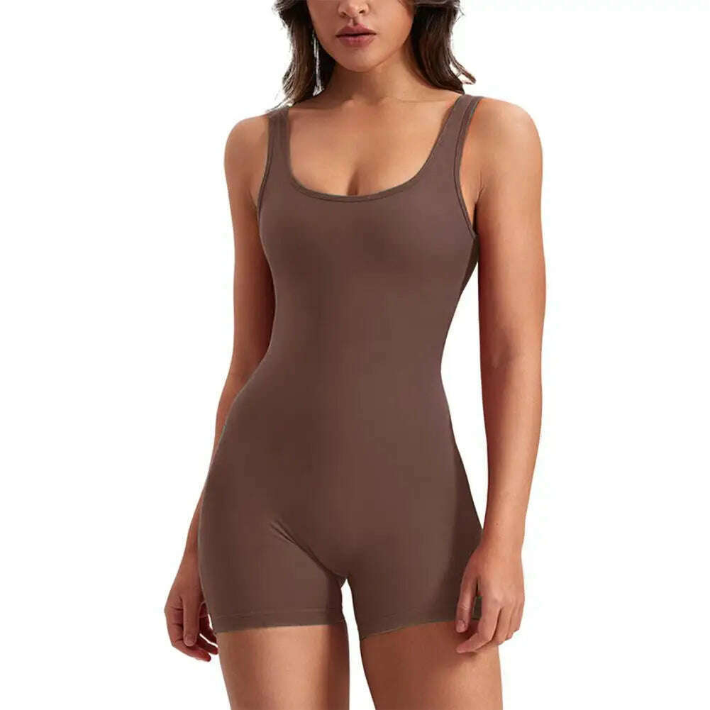 KIMLUD, High Waist Rompers Women's Yoga Rompers Breathable U Neck Sleeveless Gym Wear with Tummy Control Butt Lifting Features Women, Coffee / S / China, KIMLUD Womens Clothes