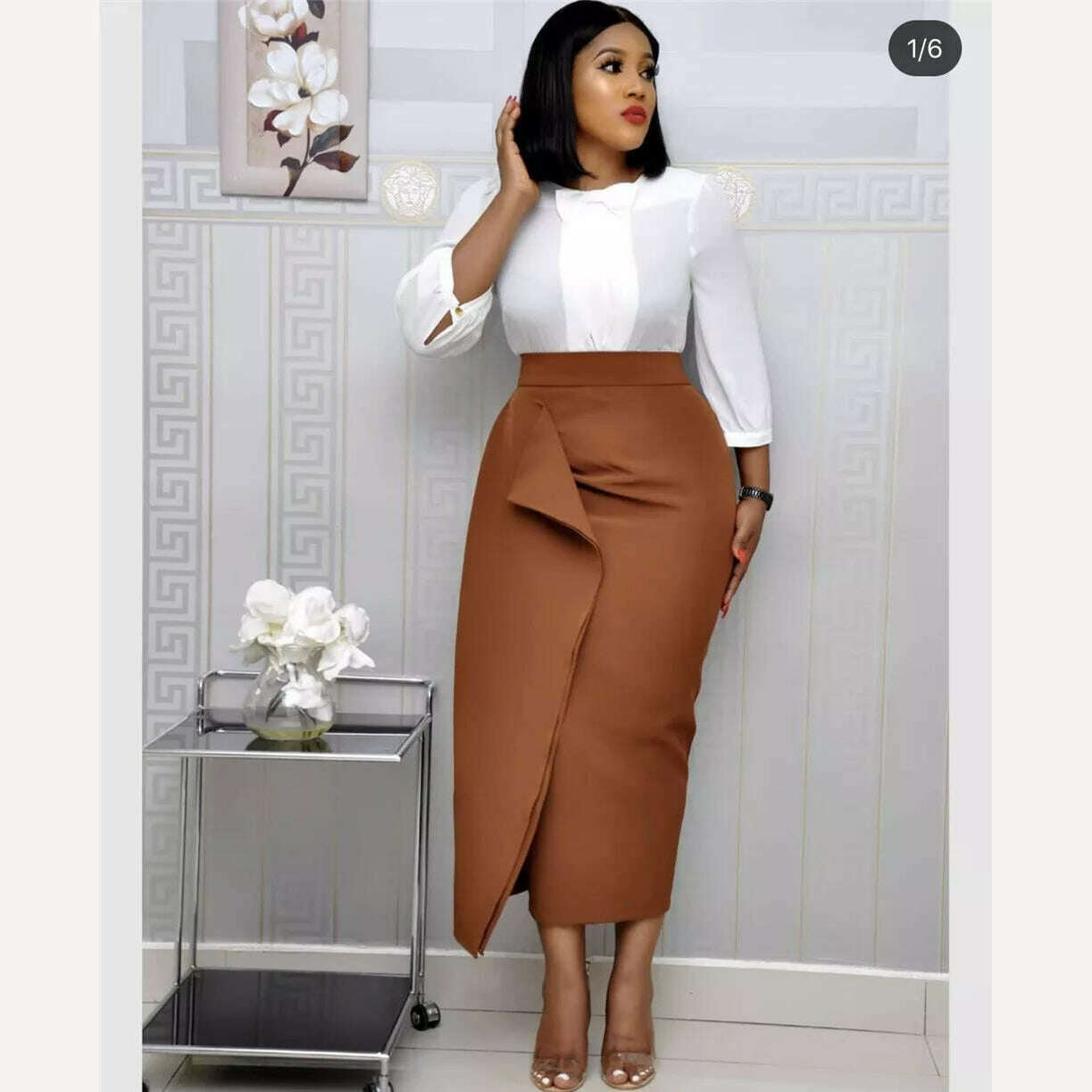 KIMLUD, High Waist Skirt Elegant Women Slim Fit Sexy Bodycon Black Big Size Pencil Skirt Party Fashion Stylish Jupes Ladies Officewear, Brown / S, KIMLUD APPAREL - Womens Clothes