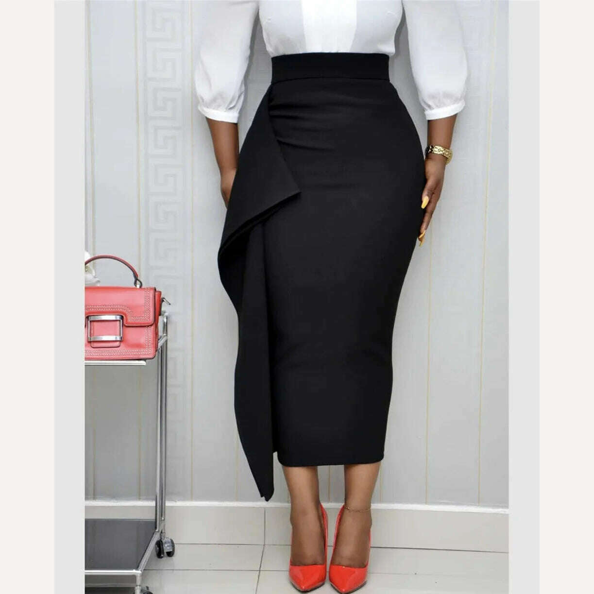 KIMLUD, High Waist Skirt Elegant Women Slim Fit Sexy Bodycon Black Big Size Pencil Skirt Party Fashion Stylish Jupes Ladies Officewear, KIMLUD Womens Clothes