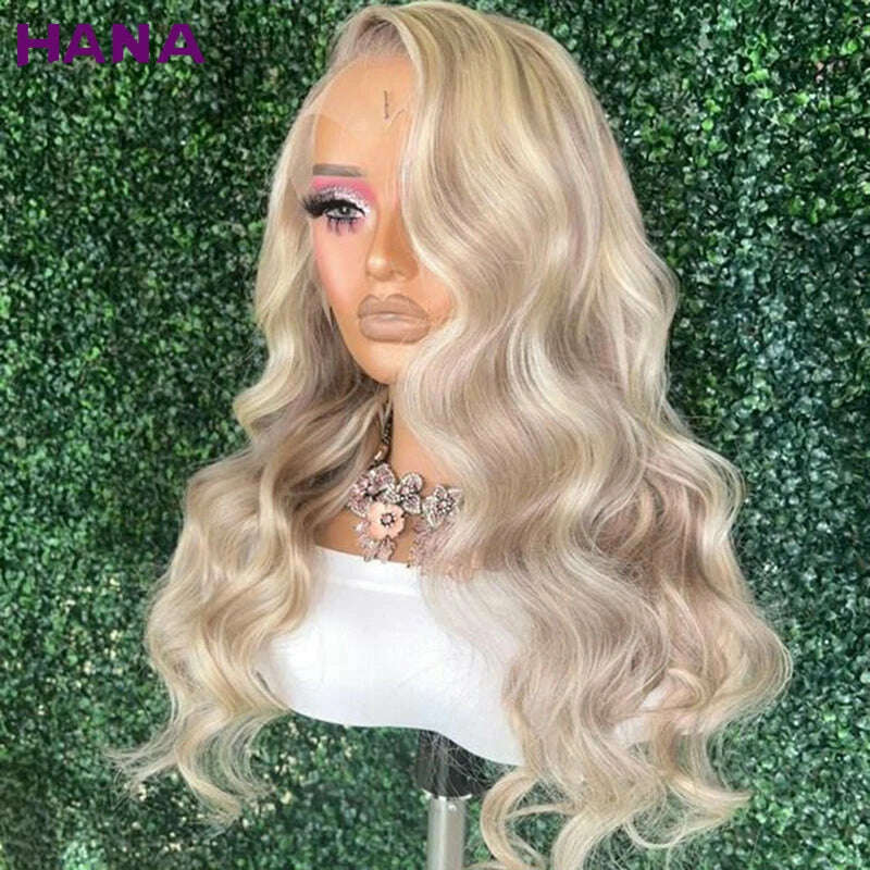 Highlight Ash Blonde Colored HD Lace Front Wig Bleached Knots Glueless 4X6 Lace Closure Wig Pre Plucked Human Hair Wig For Women - KIMLUD