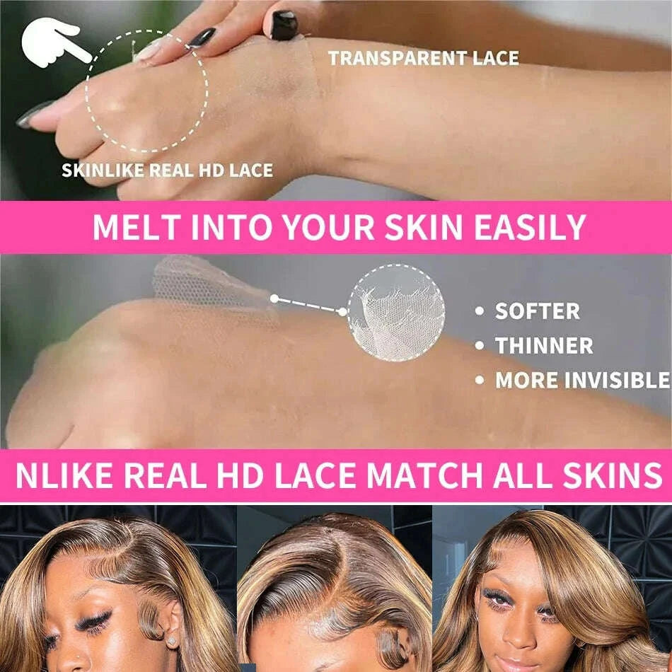 Highlight Body Wave Lace Front Wig Pre Plucked 13x4 13x6 HD Transparent Lace Frontal Closure Glueless Wigs For Women Human Hair