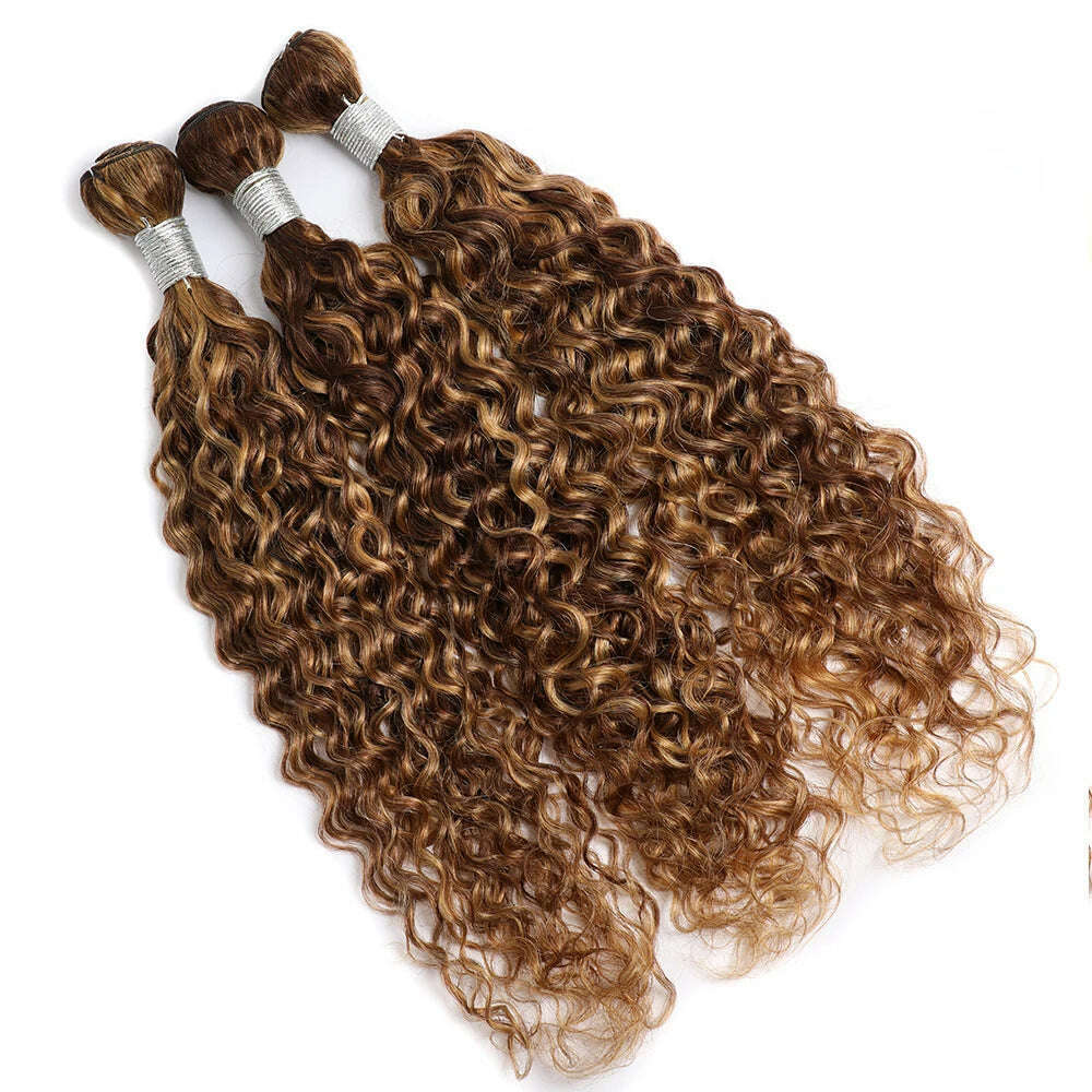 Highlight Bundles Water Wave Human Hair Bundles P4/27 Colored Ombre Honey Blonde Bundles Wet And Wavy Brazilian Hair Extensions - KIMLUD