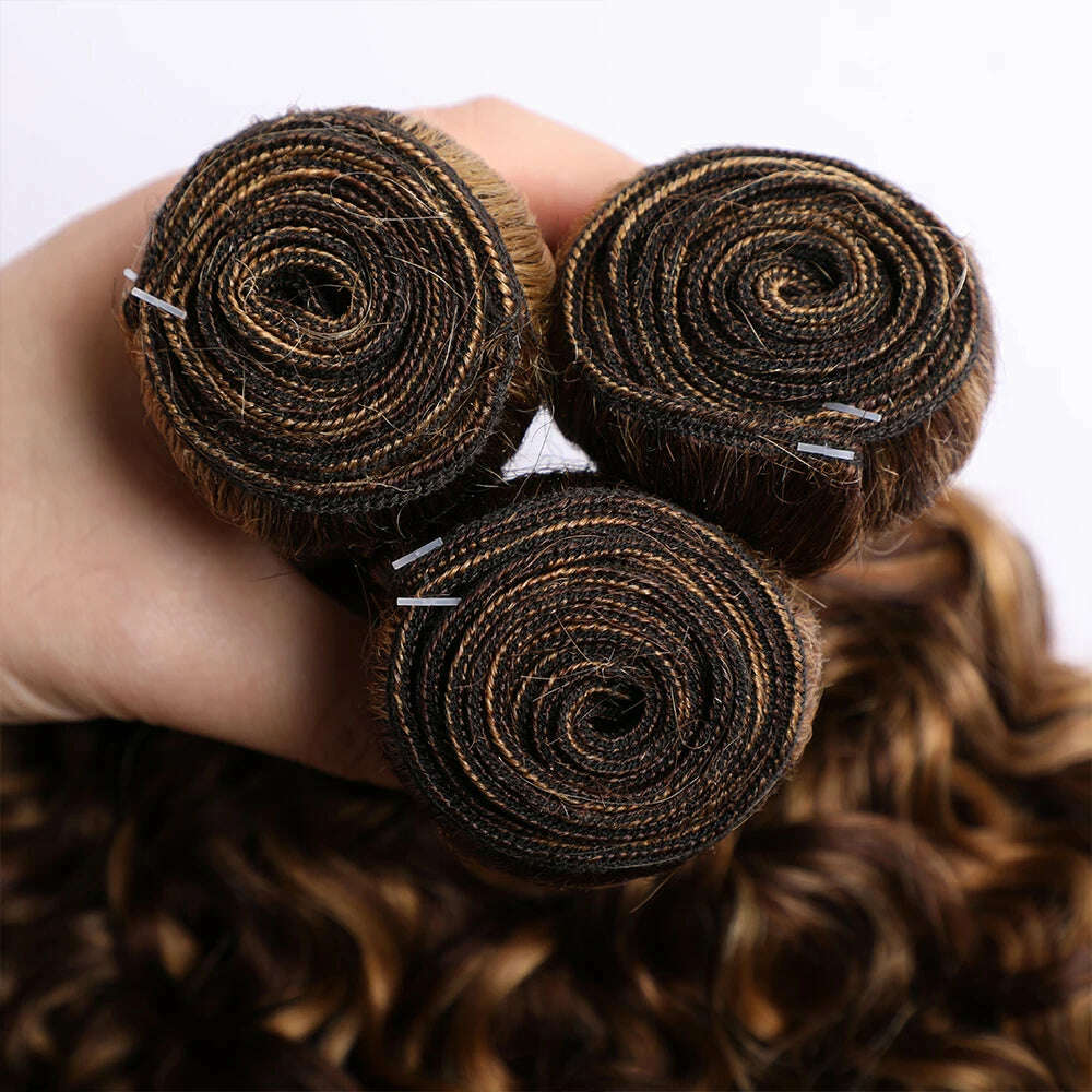 Highlight Bundles Water Wave Human Hair Bundles P4/27 Colored Ombre Honey Blonde Bundles Wet And Wavy Brazilian Hair Extensions - KIMLUD