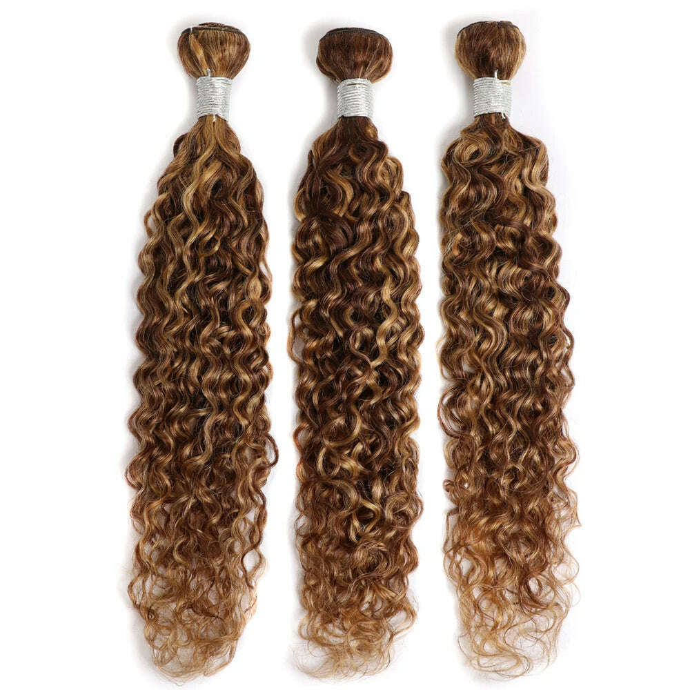 Highlight Bundles Water Wave Human Hair Bundles P4/27 Colored Ombre Honey Blonde Bundles Wet And Wavy Brazilian Hair Extensions - KIMLUD