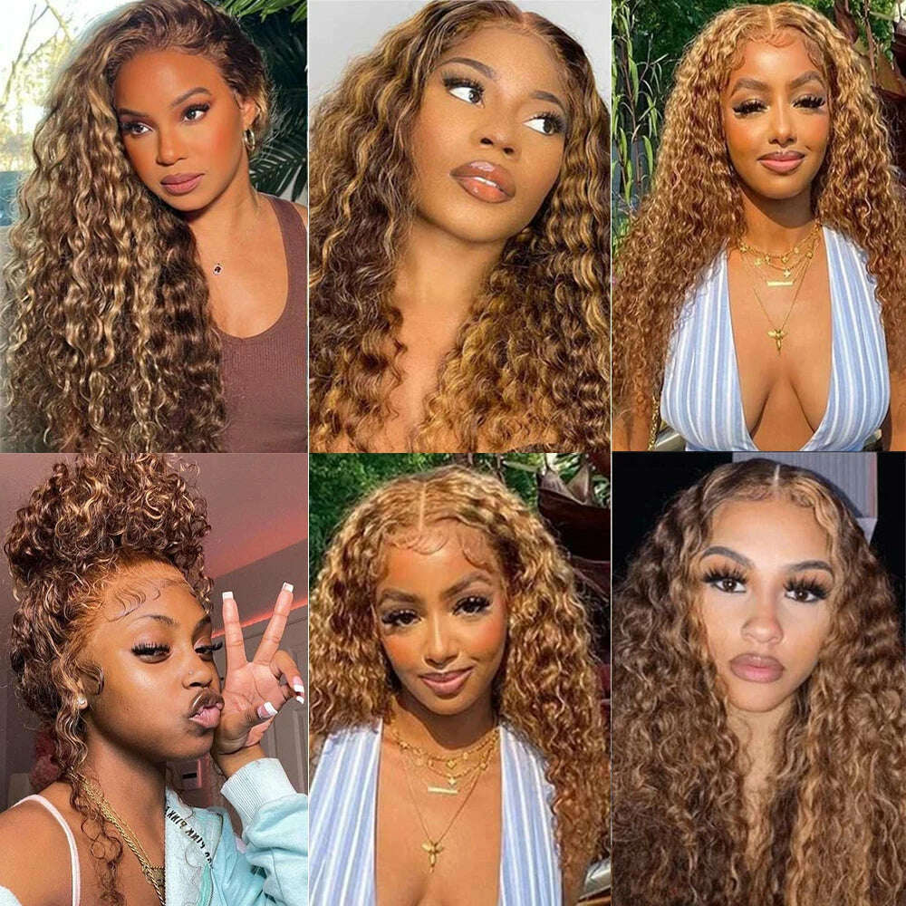 Highlight Bundles Water Wave Human Hair Bundles P4/27 Colored Ombre Honey Blonde Bundles Wet And Wavy Brazilian Hair Extensions - KIMLUD