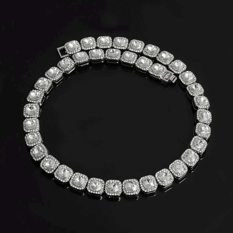 HIP 12MM Prong Tennis Necklace +Baguette Watch+Bracelet Hip Hop Chain Iced Out Bling Paved Rhinestones CZ Bling For Men Jewelry - KIMLUD