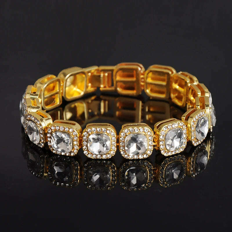 HIP 12MM Prong Tennis Necklace +Baguette Watch+Bracelet Hip Hop Chain Iced Out Bling Paved Rhinestones CZ Bling For Men Jewelry - KIMLUD