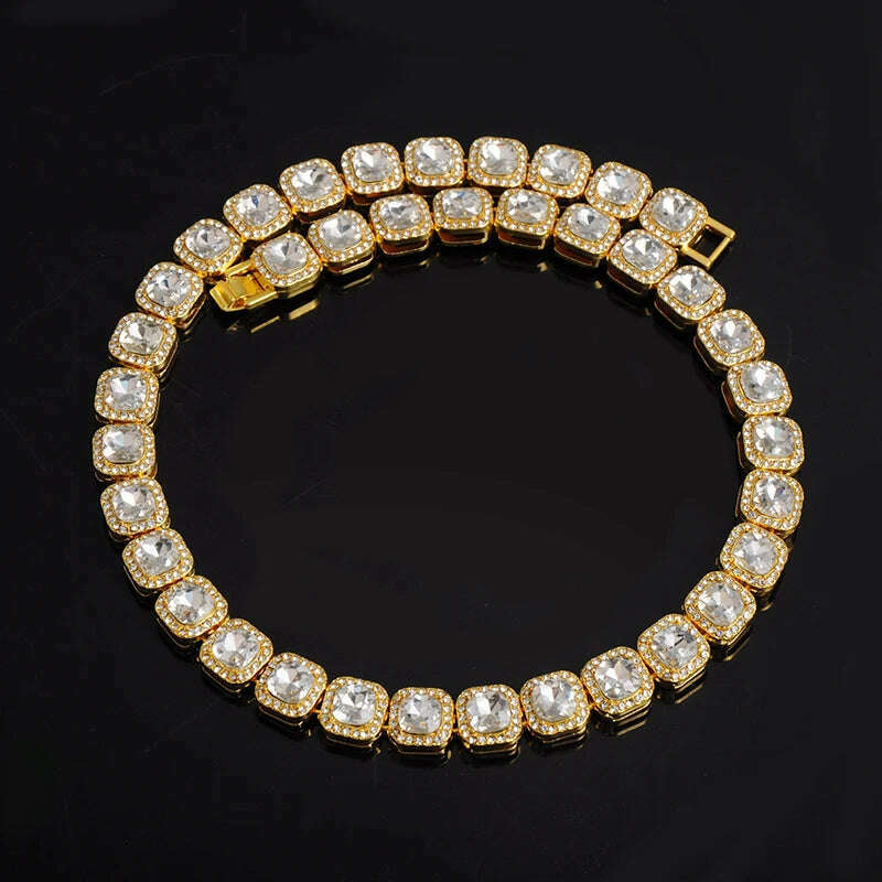 HIP 12MM Prong Tennis Necklace +Baguette Watch+Bracelet Hip Hop Chain Iced Out Bling Paved Rhinestones CZ Bling For Men Jewelry - KIMLUD