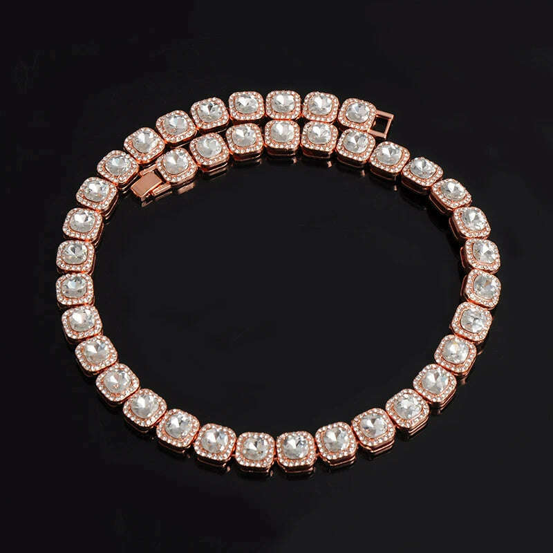 HIP 12MM Prong Tennis Necklace +Baguette Watch+Bracelet Hip Hop Chain Iced Out Bling Paved Rhinestones CZ Bling For Men Jewelry - KIMLUD