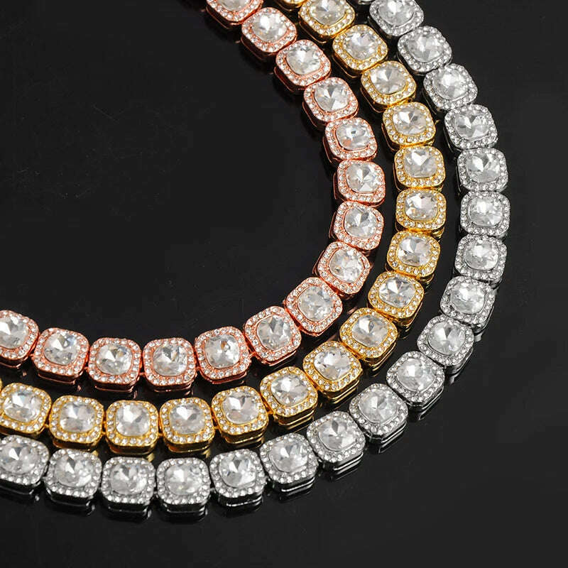HIP 12MM Prong Tennis Necklace +Baguette Watch+Bracelet Hip Hop Chain Iced Out Bling Paved Rhinestones CZ Bling For Men Jewelry - KIMLUD