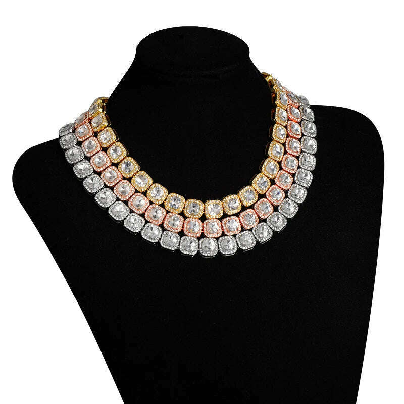 HIP 12MM Prong Tennis Necklace +Baguette Watch+Bracelet Hip Hop Chain Iced Out Bling Paved Rhinestones CZ Bling For Men Jewelry - KIMLUD