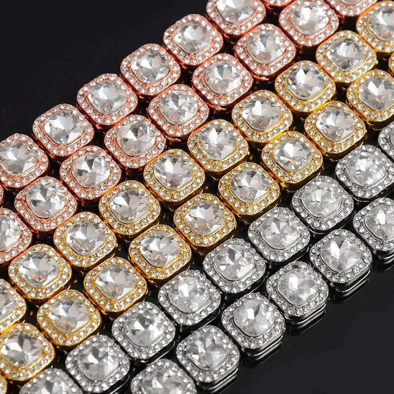 HIP 12MM Prong Tennis Necklace +Baguette Watch+Bracelet Hip Hop Chain Iced Out Bling Paved Rhinestones CZ Bling For Men Jewelry - KIMLUD