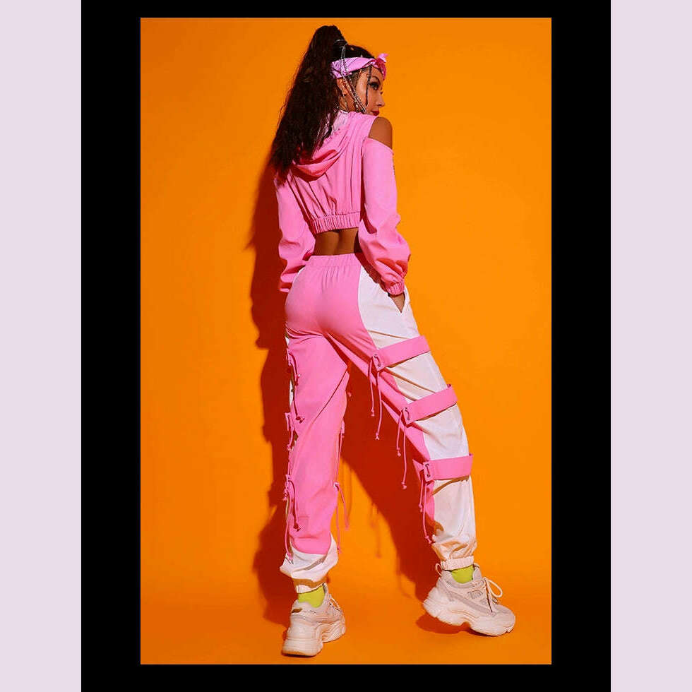 KIMLUD, Hip Hop Dance Clothes For Adult Jazz Dance Wear Pink Dancer Outfit Designer Clothes Stage Costume Sexy DJ DS Clothing, KIMLUD Womens Clothes