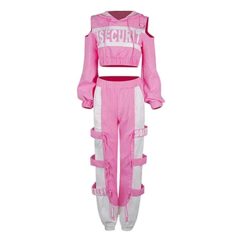 KIMLUD, Hip Hop Dance Clothes For Adult Jazz Dance Wear Pink Dancer Outfit Designer Clothes Stage Costume Sexy DJ DS Clothing, 2pcs set / S, KIMLUD APPAREL - Womens Clothes