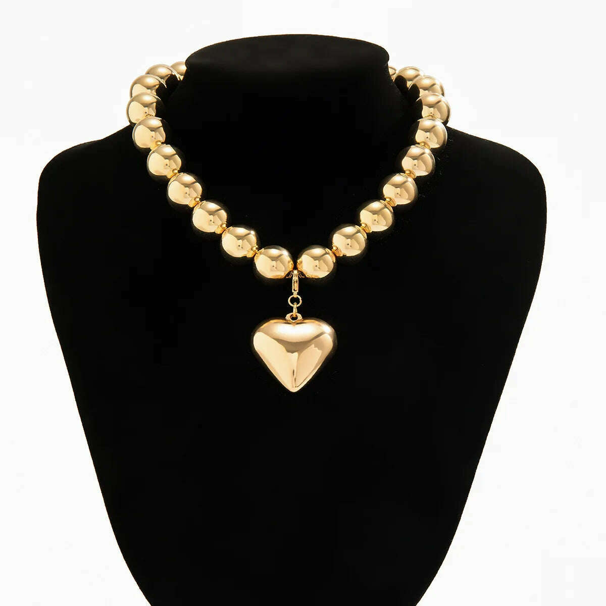 KIMLUD, Hip-hop Exaggerated Gothic CCB Gold-plated Beads Necklace for Women Party Fashion Steampunk Love Heart Pendant Choker Jewelry, KIMLUD Womens ClothesKIMLUD, Hip-hop Exaggerated Gothic CCB Gold-plated Beads Necklace for Women Party Fashion Steampunk Love Heart Pendant Choker Jewelry, gold color, KIMLUD APPAREL - Womens Clothes