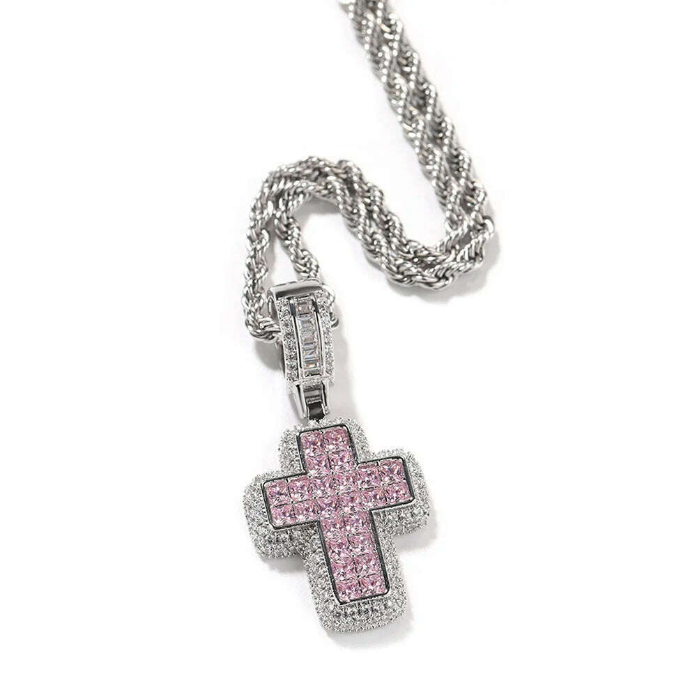 KIMLUD, Hip Hop Iced Out AAA+ Cubic Zirconia Cross Pendant Necklace Rope Stainless Steel Chain on Neck Men Male Punk Rock Jewelry OHP155, OHP155-3 / 55cm, KIMLUD Womens Clothes