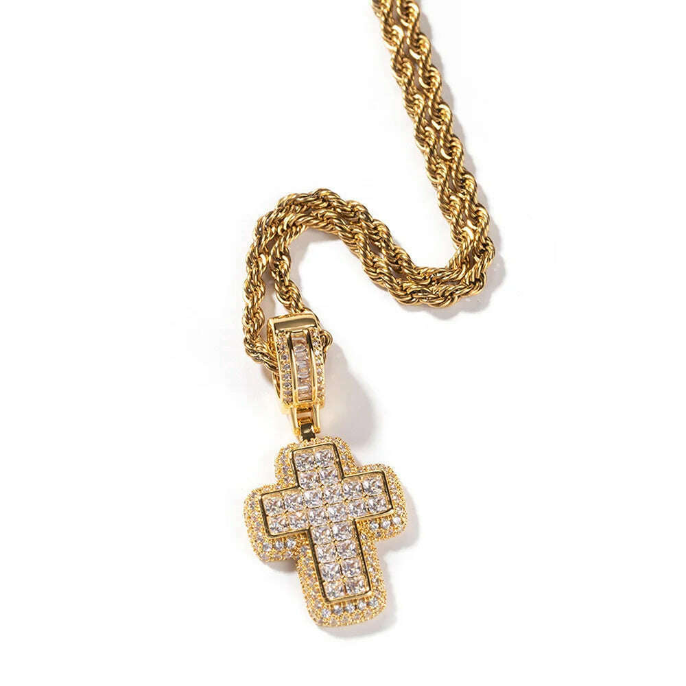 KIMLUD, Hip Hop Iced Out AAA+ Cubic Zirconia Cross Pendant Necklace Rope Stainless Steel Chain on Neck Men Male Punk Rock Jewelry OHP155, OHP155-2 / 60cm, KIMLUD Womens Clothes