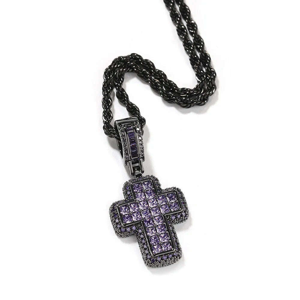 KIMLUD, Hip Hop Iced Out AAA+ Cubic Zirconia Cross Pendant Necklace Rope Stainless Steel Chain on Neck Men Male Punk Rock Jewelry OHP155, OHP155-4 / 60cm, KIMLUD Womens Clothes