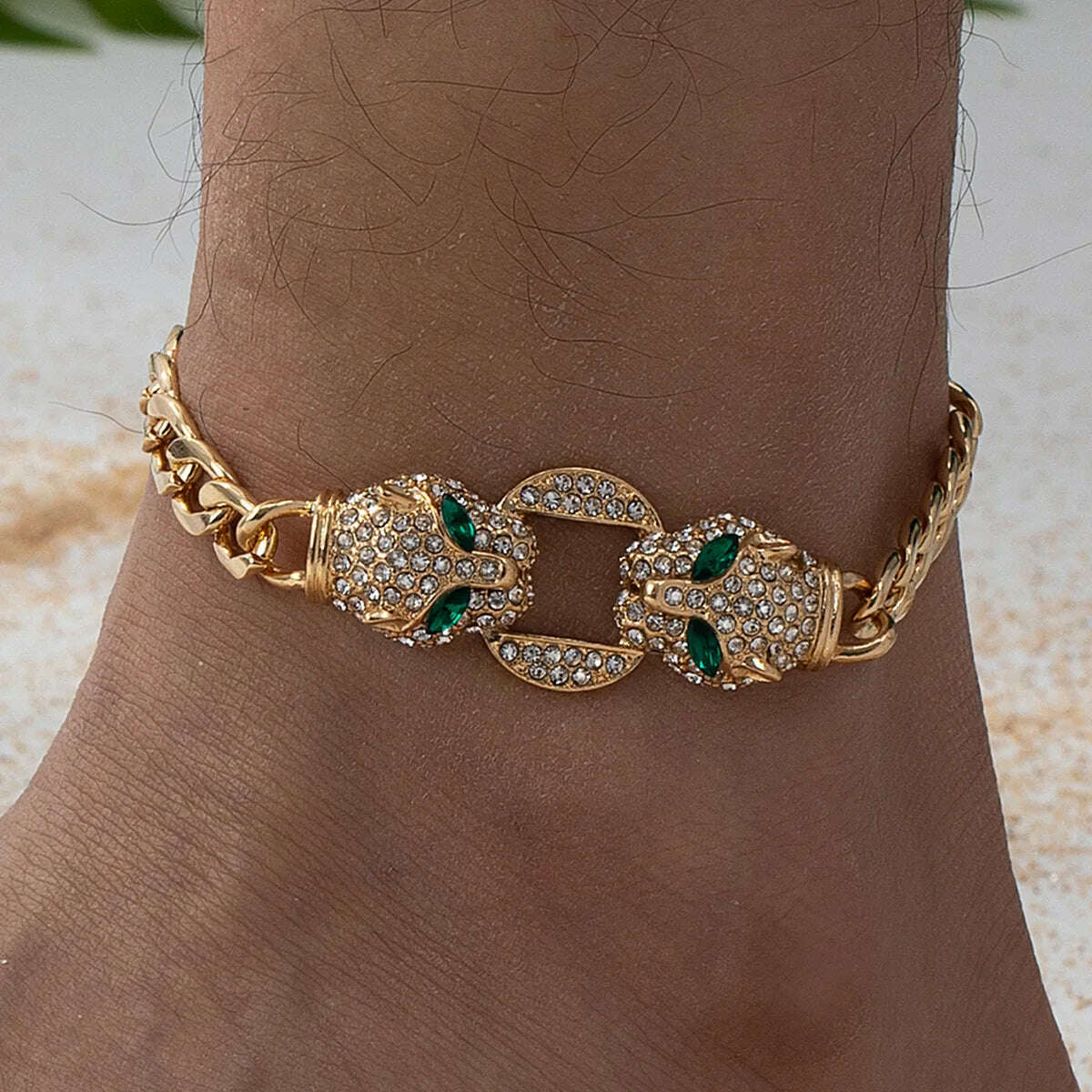 KIMLUD, Hip-hop Men's Metal Zircon Leopard Head Anklet Chains for Women Exaggerated Gold Color Punk Chain Anklet Bracelet Gifts, JL160, KIMLUD APPAREL - Womens Clothes