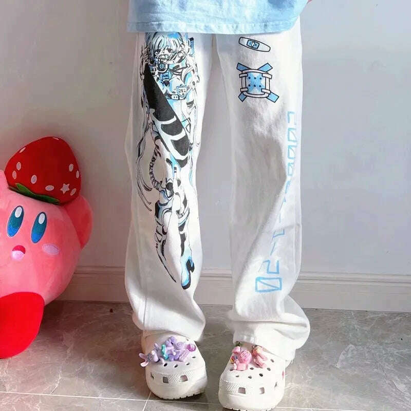KIMLUD, Hip Hop Women Fashion Kawaii Cute Anime Pants Y2k Wide Leg Pants Streetwear Harajuku Print Loose Casual Cyberpunk Emo Clothes, White / S / China, KIMLUD APPAREL - Womens Clothes
