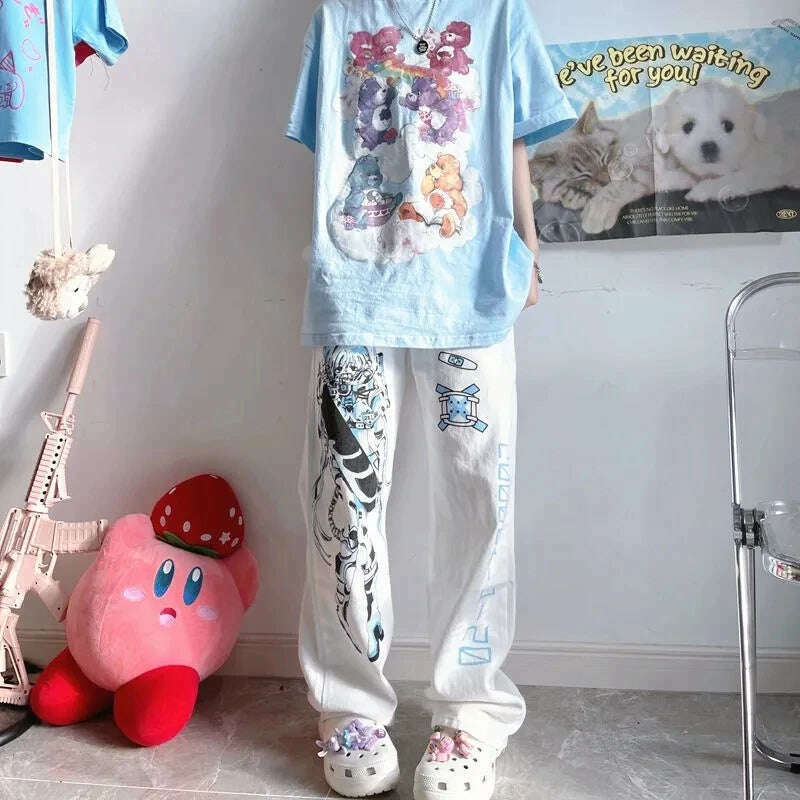 KIMLUD, Hip Hop Women Fashion Kawaii Cute Anime Pants Y2k Wide Leg Pants Streetwear Harajuku Print Loose Casual Cyberpunk Emo Clothes, KIMLUD Womens Clothes