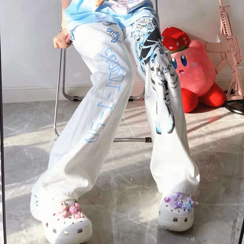 KIMLUD, Hip Hop Women Fashion Kawaii Cute Anime Pants Y2k Wide Leg Pants Streetwear Harajuku Print Loose Casual Cyberpunk Emo Clothes, KIMLUD Womens Clothes