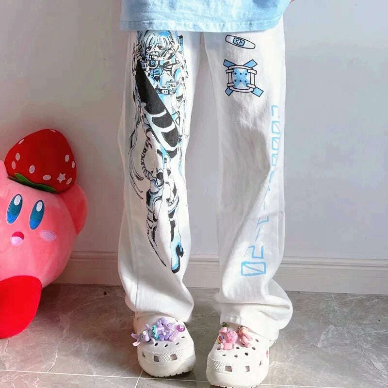 KIMLUD, Hip Hop Women Fashion Kawaii Cute Anime Pants Y2k Wide Leg Pants Streetwear Harajuku Print Loose Casual Cyberpunk Emo Clothes, KIMLUD Womens Clothes
