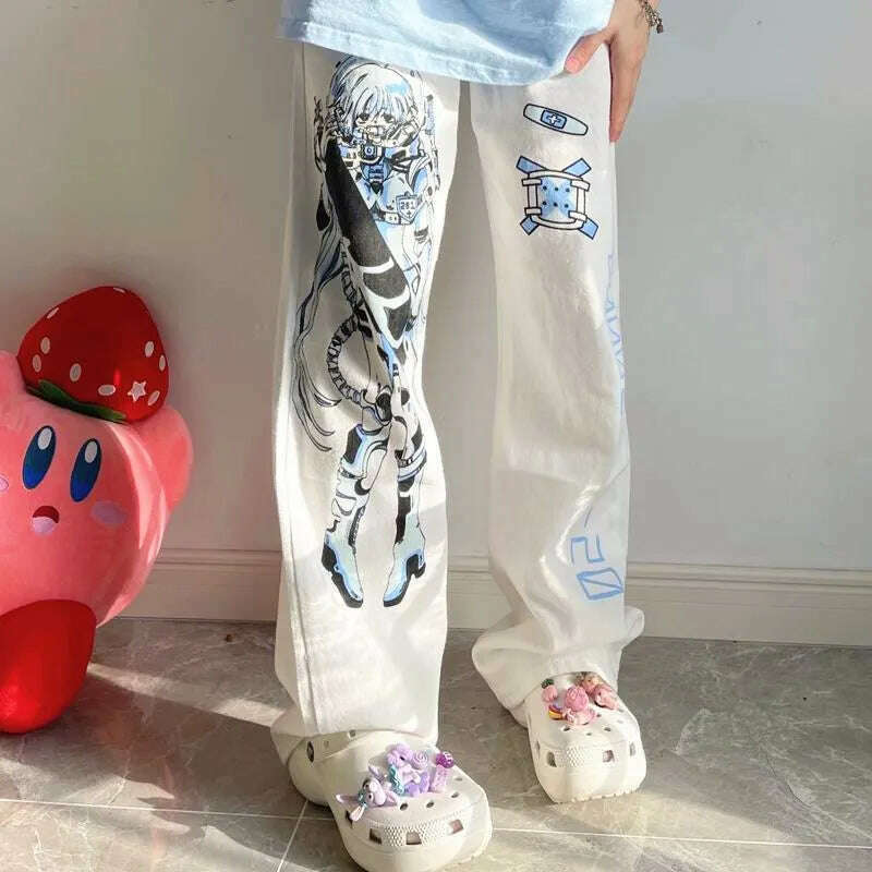 KIMLUD, Hip Hop Women Fashion Kawaii Cute Anime Pants Y2k Wide Leg Pants Streetwear Harajuku Print Loose Casual Cyberpunk Emo Clothes, KIMLUD Womens Clothes