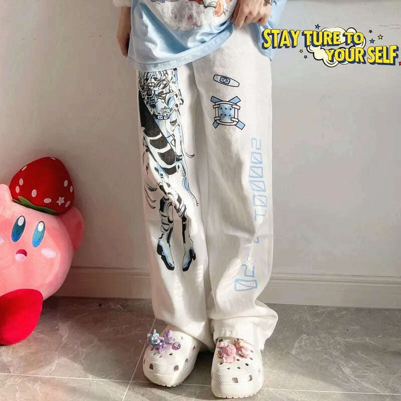 KIMLUD, Hip Hop Women Fashion Kawaii Cute Anime Pants Y2k Wide Leg Pants Streetwear Harajuku Print Loose Casual Cyberpunk Emo Clothes, KIMLUD Womens Clothes