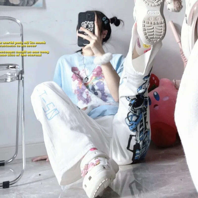 KIMLUD, Hip Hop Women Fashion Kawaii Cute Anime Pants Y2k Wide Leg Pants Streetwear Harajuku Print Loose Casual Cyberpunk Emo Clothes, KIMLUD Womens Clothes