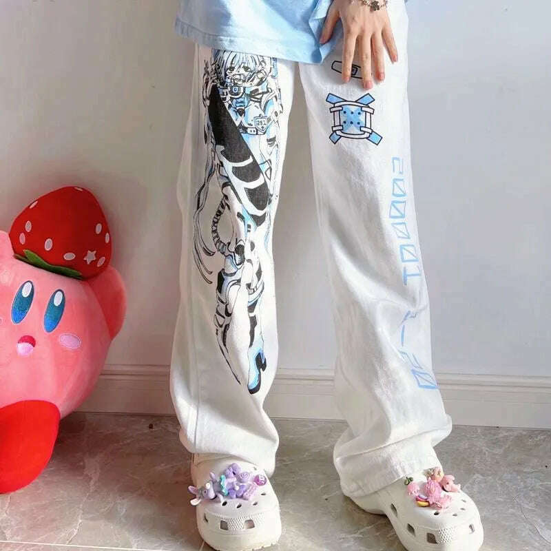 KIMLUD, Hip Hop Women Fashion Kawaii Cute Anime Pants Y2k Wide Leg Pants Streetwear Harajuku Print Loose Casual Cyberpunk Emo Clothes, KIMLUD Womens Clothes
