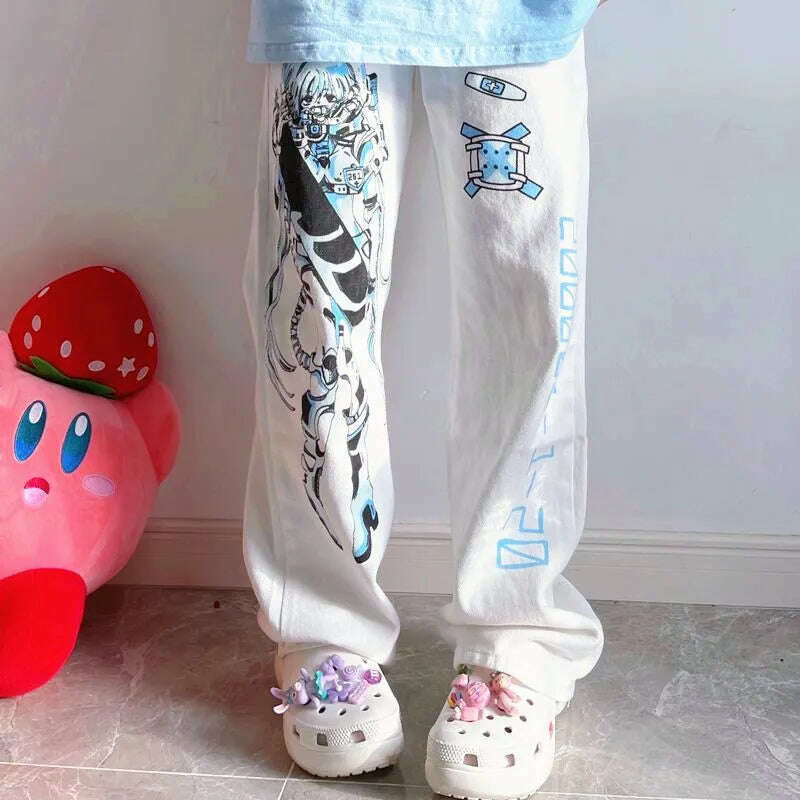 KIMLUD, Hip Hop Women Fashion Kawaii Cute Anime Pants Y2k Wide Leg Pants Streetwear Harajuku Print Loose Casual Cyberpunk Emo Clothes, KIMLUD Womens Clothes