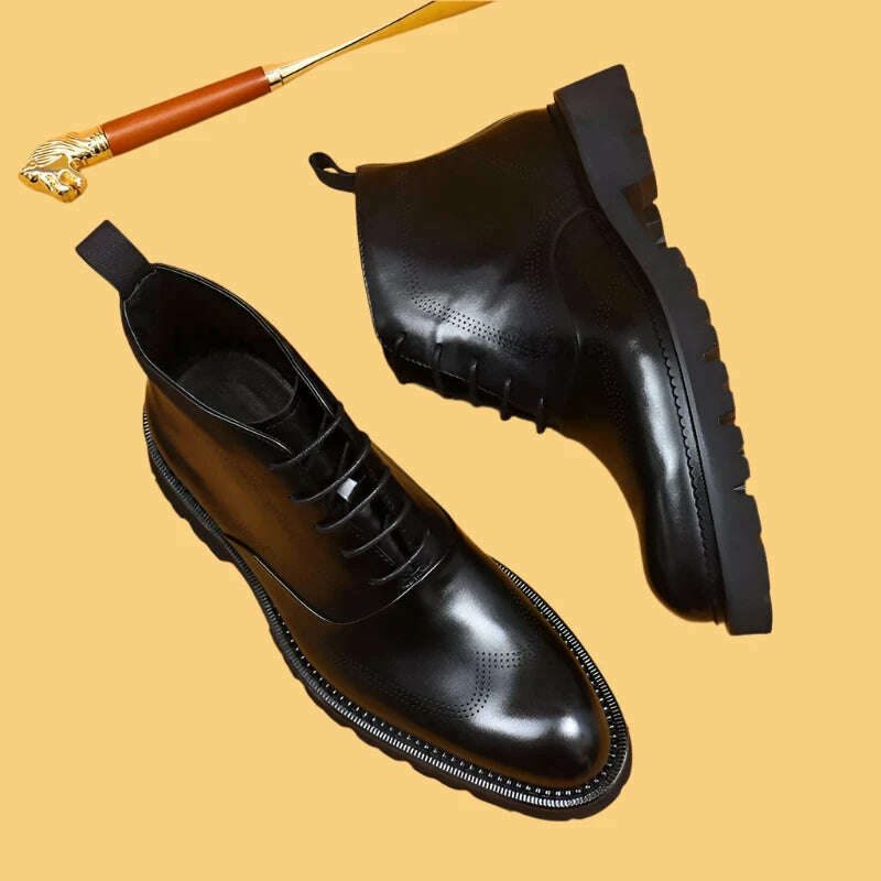 KIMLUD, HKDQ Fashion Men Vintage Boots Genuine Leather Brand Lace Up Men Ankle Boots Black Brown Mens Chelsea Boots For Work, KIMLUD Womens Clothes