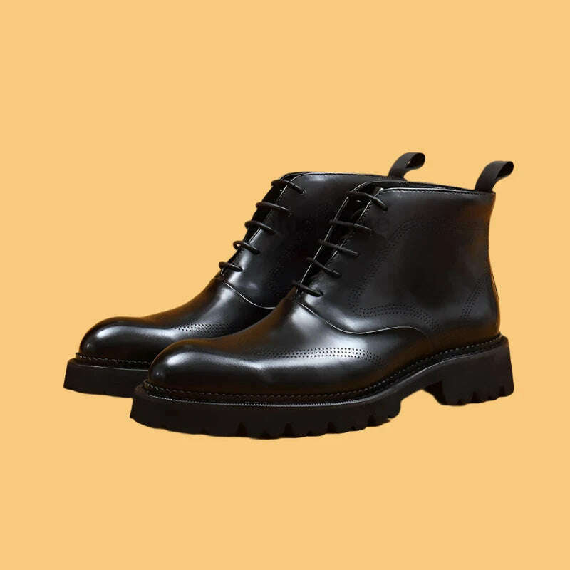KIMLUD, HKDQ Fashion Men Vintage Boots Genuine Leather Brand Lace Up Men Ankle Boots Black Brown Mens Chelsea Boots For Work, KIMLUD Womens Clothes