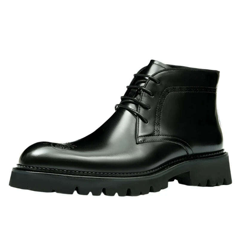 KIMLUD, HKDQ Fashion Men Vintage Boots Genuine Leather Brand Lace Up Men Ankle Boots Black Brown Mens Chelsea Boots For Work, KIMLUD Womens Clothes