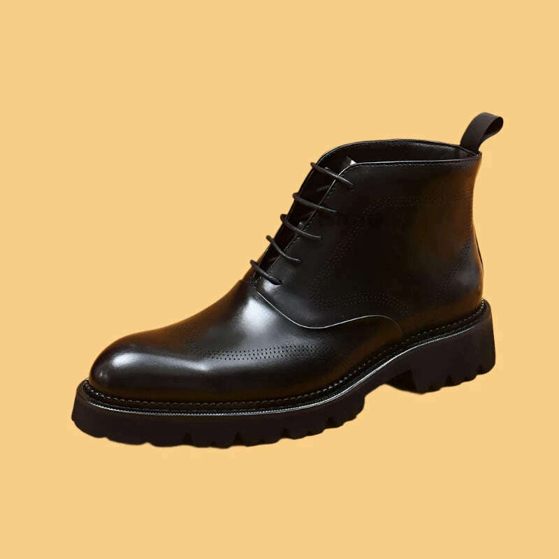 KIMLUD, HKDQ Fashion Men Vintage Boots Genuine Leather Brand Lace Up Men Ankle Boots Black Brown Mens Chelsea Boots For Work, black / 41, KIMLUD APPAREL - Womens Clothes