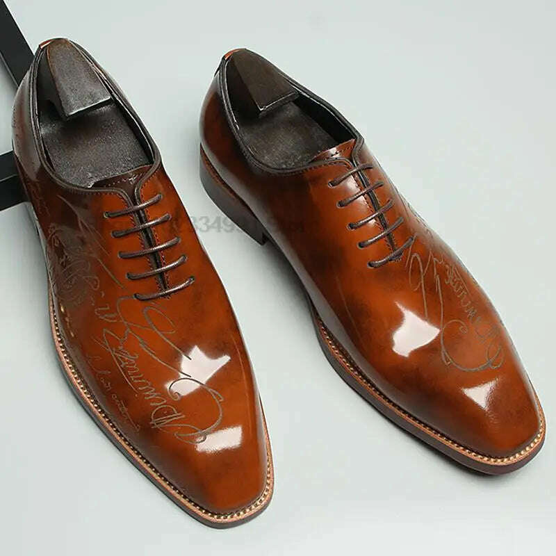 KIMLUD, HNXC Size 46 Mens Oxford Shoe Carving Genuine Calf Leather Luxury Brand Lace Up Business Office Brogue Green Dress Shoe For Men, KIMLUD Womens Clothes