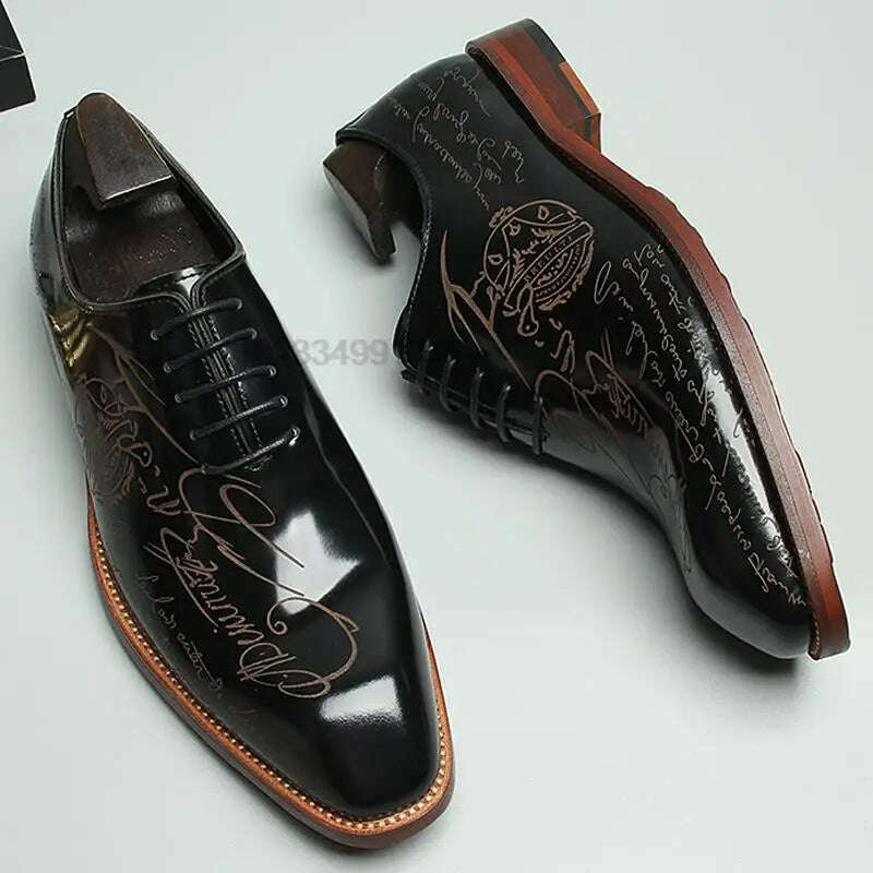 KIMLUD, HNXC Size 46 Mens Oxford Shoe Carving Genuine Calf Leather Luxury Brand Lace Up Business Office Brogue Green Dress Shoe For Men, black / 12, KIMLUD APPAREL - Womens Clothes