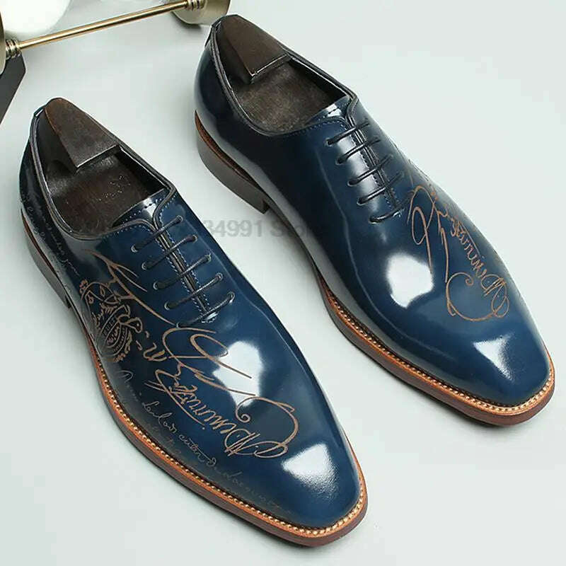 KIMLUD, HNXC Size 46 Mens Oxford Shoe Carving Genuine Calf Leather Luxury Brand Lace Up Business Office Brogue Green Dress Shoe For Men, Blue / 11, KIMLUD APPAREL - Womens Clothes