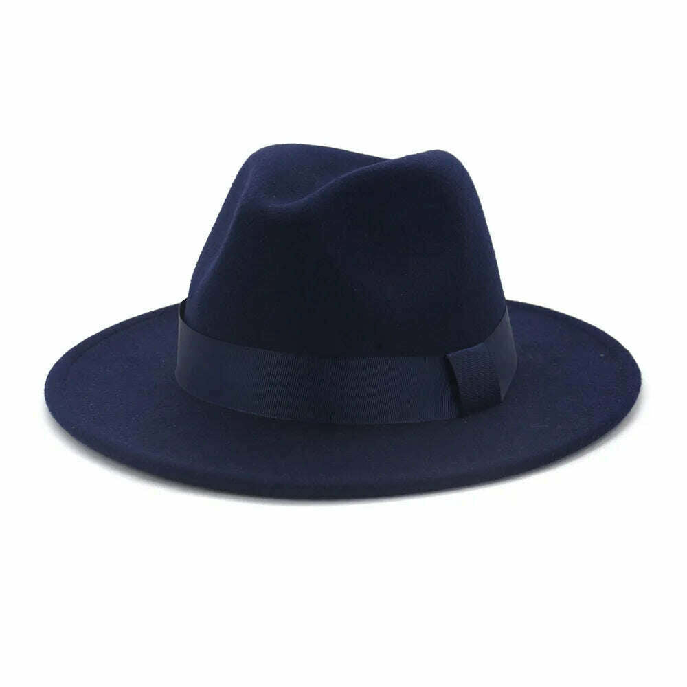 HOAREE Purple Wool Felt Jazz Fedora Hats Men Women Wide Brim Sombrero British Style Trilby Formal Panama Cap Solid Dress Hat - KIMLUD