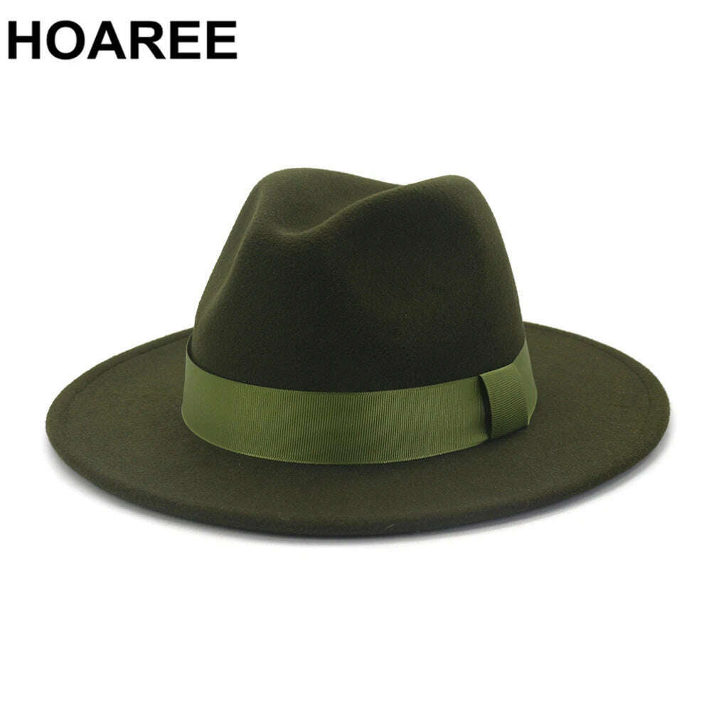 HOAREE Purple Wool Felt Jazz Fedora Hats Men Women Wide Brim Sombrero British Style Trilby Formal Panama Cap Solid Dress Hat - KIMLUD