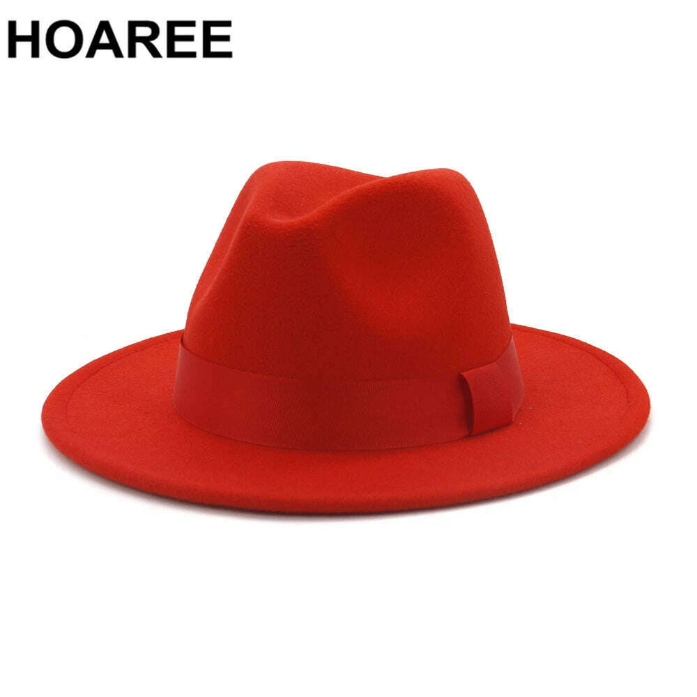 HOAREE Purple Wool Felt Jazz Fedora Hats Men Women Wide Brim Sombrero British Style Trilby Formal Panama Cap Solid Dress Hat - KIMLUD