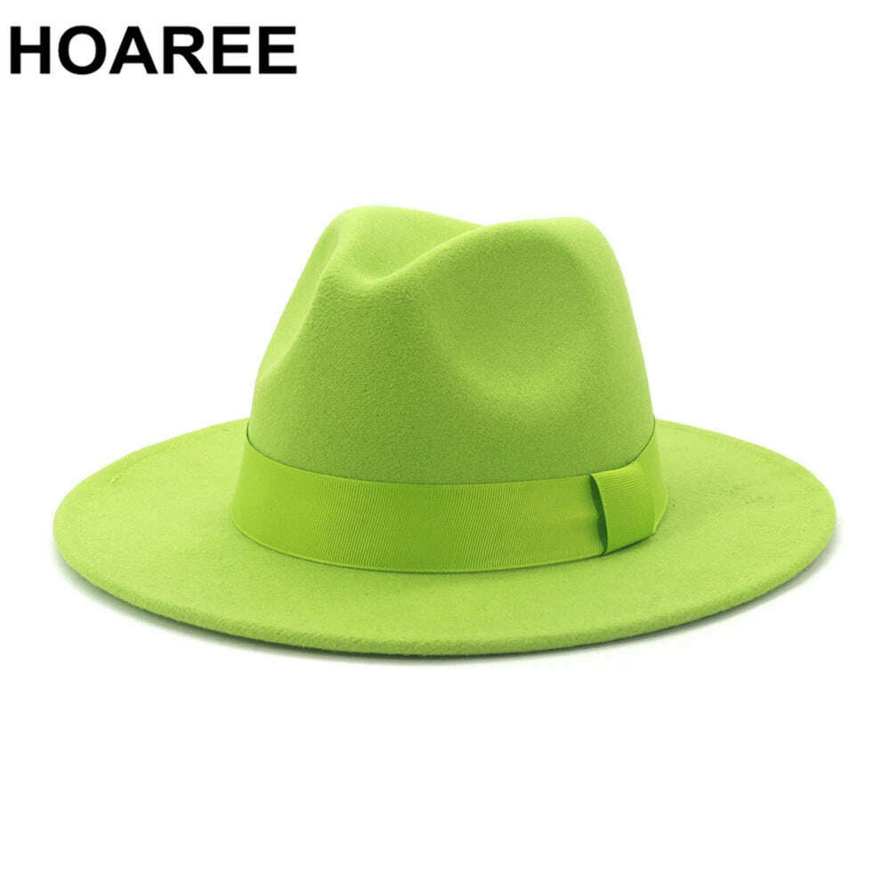 HOAREE Purple Wool Felt Jazz Fedora Hats Men Women Wide Brim Sombrero British Style Trilby Formal Panama Cap Solid Dress Hat - KIMLUD