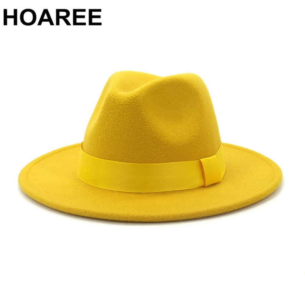 HOAREE Purple Wool Felt Jazz Fedora Hats Men Women Wide Brim Sombrero British Style Trilby Formal Panama Cap Solid Dress Hat - KIMLUD