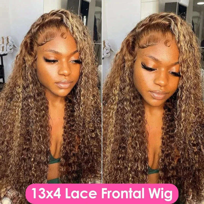 Honey Blonde Deep Water Wave 13x6 HD Lace Frontal Wig Human Hair Wear Go Glueless Highlight Curly Human Hair Wigs 30 32 34 Inch - KIMLUD