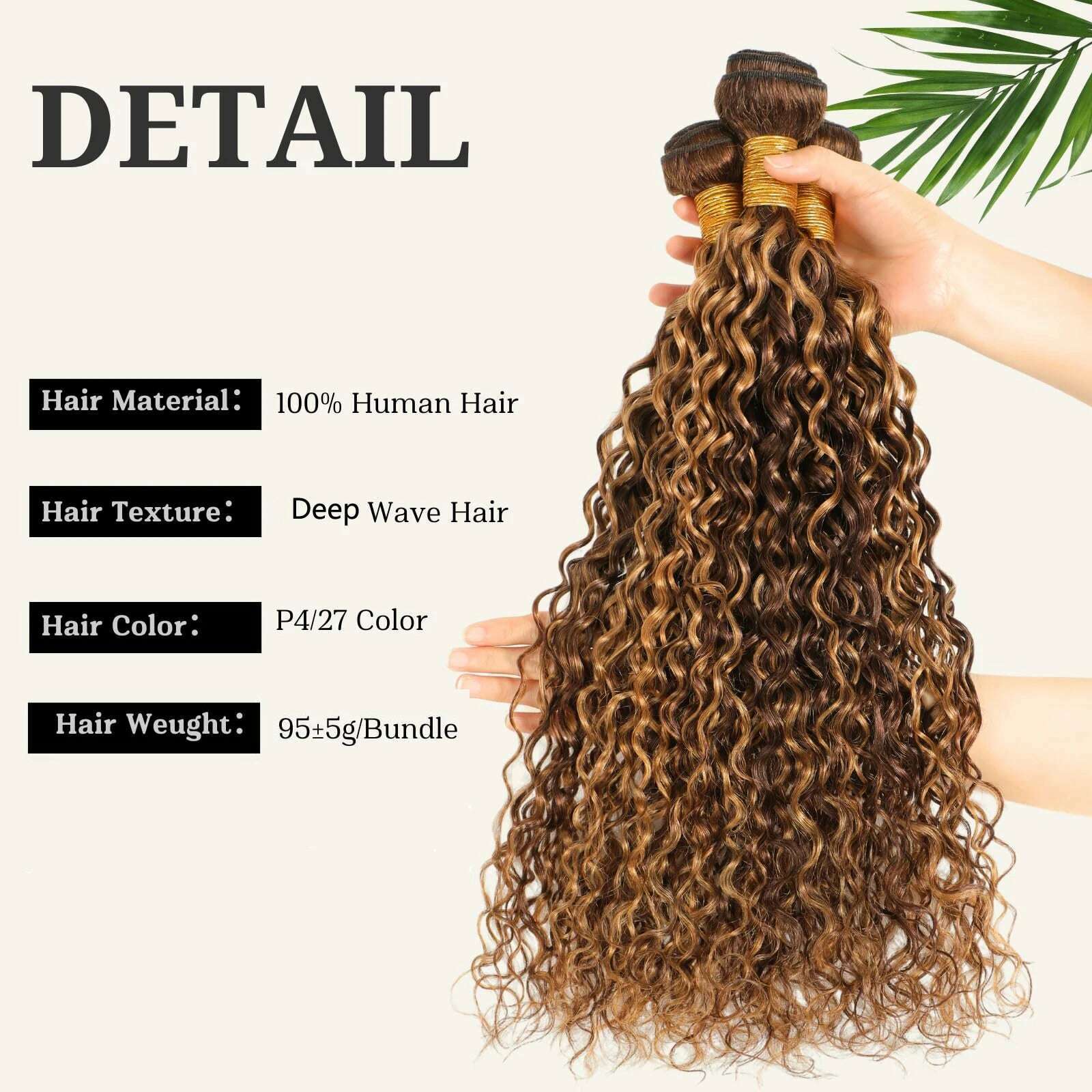 KIMLUD, Honey Blonde Highlight Deep Wave Bundles 22 Inch P4/27 Ombre Single Bundles Wet and Wavy Bundle Human Hair Highlight Brown Color, KIMLUD Womens Clothes